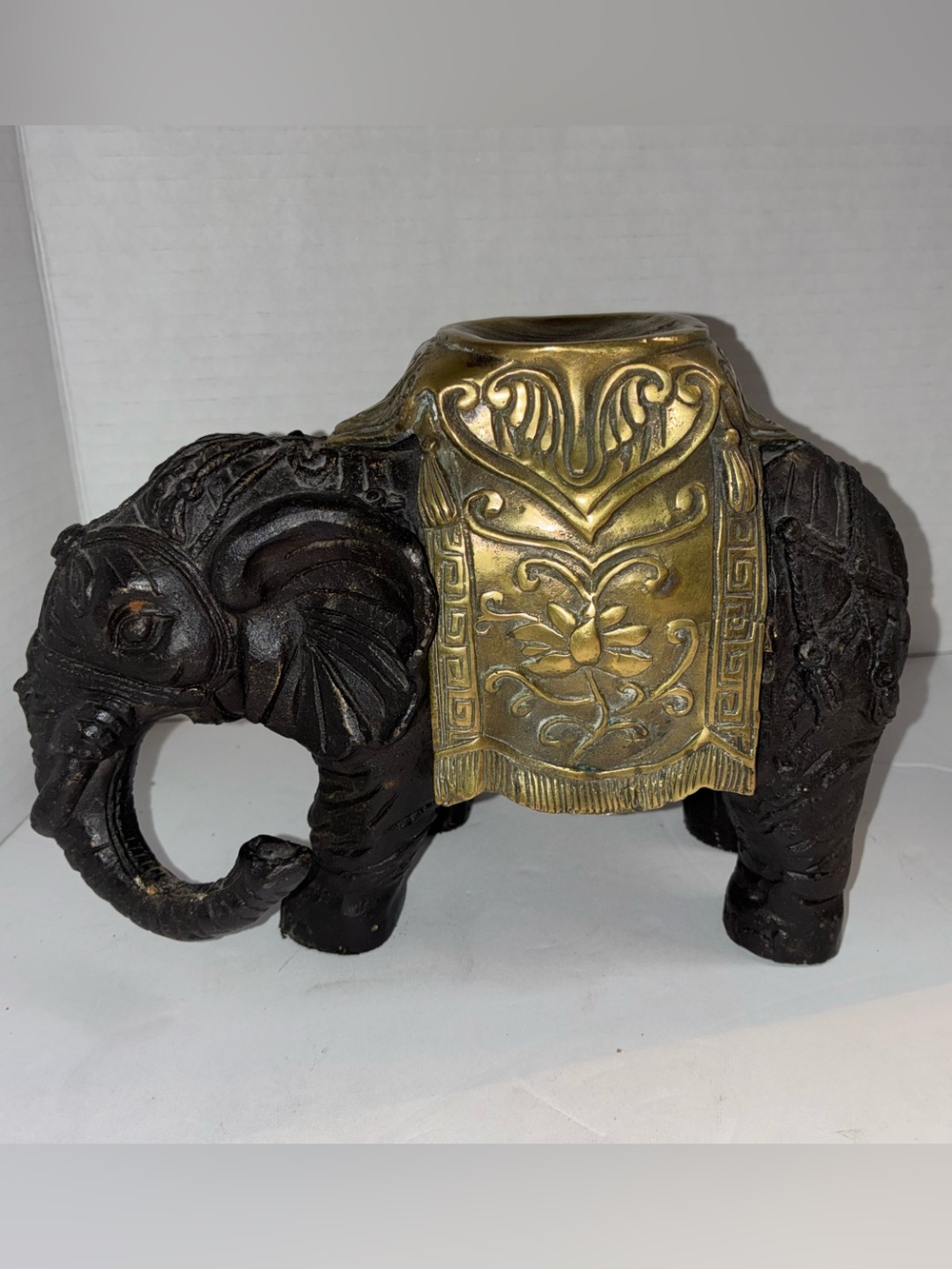 Late 19th Century Indian Antique Bronze Elephant Statue Ornate Brass Saddle